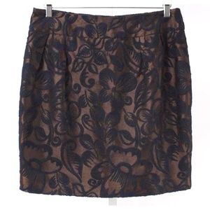 Tara Jarmon Bronze & Navy Floral Flocked Pencil S… - image 1